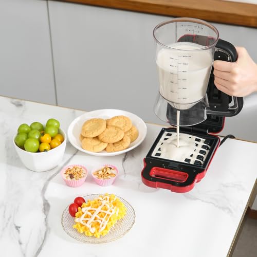Pancake Batter Dispenser 5-Cup Batter Pourer for Maker Pancakes, Waffles, Crepes, Muffins, Cupcakes, Easy Squeeze Grip Handle with Proof Nozzle, Precise Baking Tools (Black) - color: Black