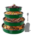 Round Turkey Roasting Pan Set of 4, Enamel Deep Dish Pizza Baking Pan - color: Green
