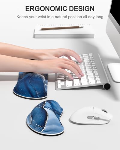 Large Mouse Pad with Wrist Rests for Keyboard & Mouse, Thick Soft Ergonomic Memory Foam Wrist Supports, Big & Long Desk Mat 35.5 x 15.7 in, for Office Gaming Computer, Ink Navy Marble - color: Ink Navy Marble