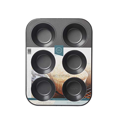 Chicago Metallic Professional 6-Cup Non-Stick Muffin Pan, Make up to 6 large muffins, cupcakes, quiches, egg cups, and more,14-Inch-by-10.25-Inch - size: 6-Cup, style: 6-Cup Muffin Pan