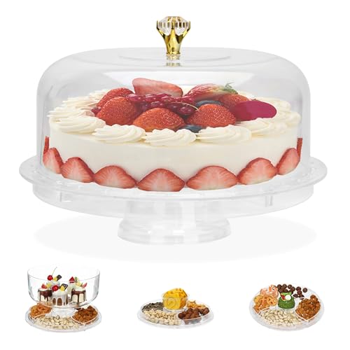 Acrylic Cake Stand with Lid Cear Cake Plate Platter Display with Dome Cover Holder Cupcake Keeper