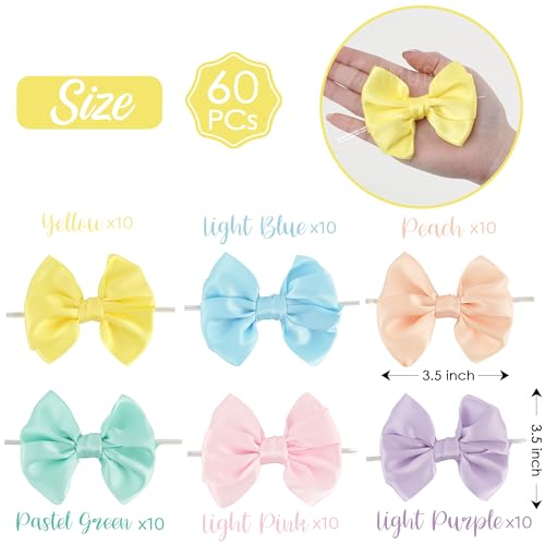AIMUDI Pastel Bows 3.5" Satin Bows with Twist Ties 6 Colors Pastel Bow for Gift Wrapping Crafts Treat Bags Candy Cake Pop Premade Bow for Easter Day Baby Shower Birthday Spring Decoration, 60 PCs - color: Pastel