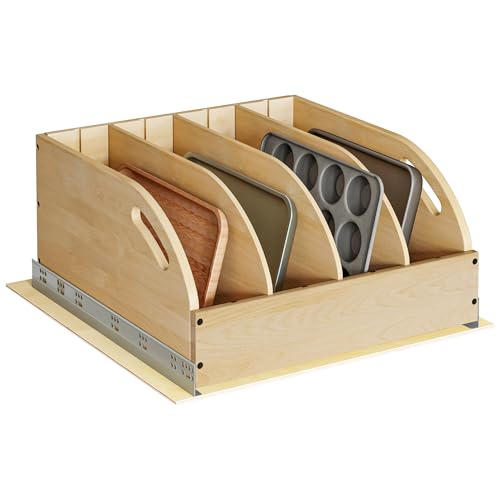WelFurGeer Birchwood Pot and Pan Organizer with Soft-Close Drawer, Pull Out Cabinet Organizer, Heavy-Duty Slide-Out Storage for Baking Sheets, Cutting Boards, and Kitchen Utensils - size: 20"W X 21"D