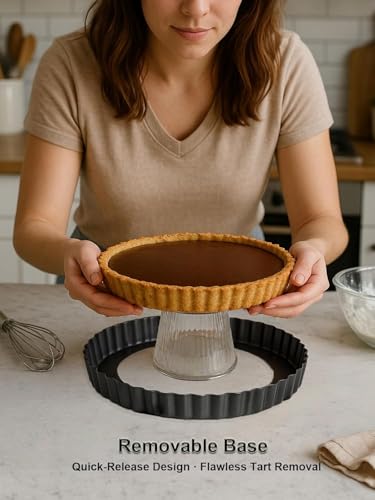 11 Inch Quiche Pans with Cake Server. Removable Bottom, Non-Stick Coating, Rugged Carbon Steel for Tart Quiche Pie Baking. Gift for Women Wife Christmas Thanksgiving Party Festival Family - size: 11*1.2IN