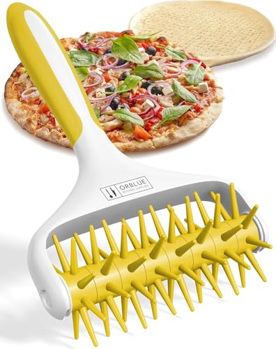 Orblue Pizza Dough Docker, Pastry Roller with Spikes, Pizza Docking Tool for Home & Commercial Kitchen - Pizza Making Accessories that Prevent Dough from Blistering, Yellow - color: Yellow