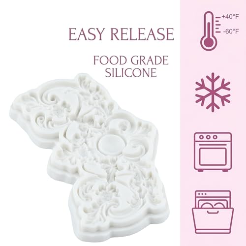 Baroque Scroll Fondant Mold Flower Relief Silicone Molds