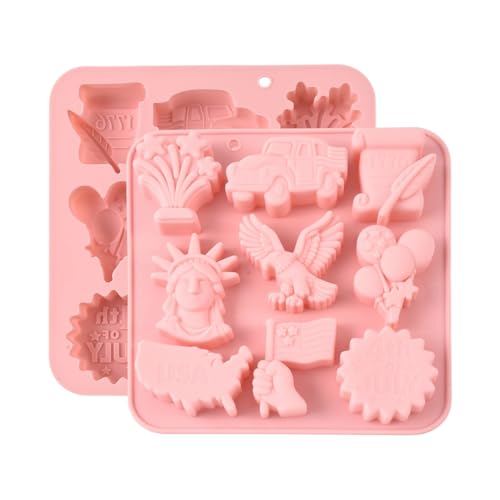 Airssory 2 pcs Independence Day Molds Patriotic Chocolate Candy Mold Pink 17.9x17.2x2.1cm for Baking Ice Cubes Jello Soap Cake Decor Party Decoration - color: Independence Day Molds
