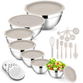 E-far Stainless Steel Mixing Bowls, 21PCS Mixing Bowls with Airtight Lids - color: Khaki, size: 7 Large Sizes
