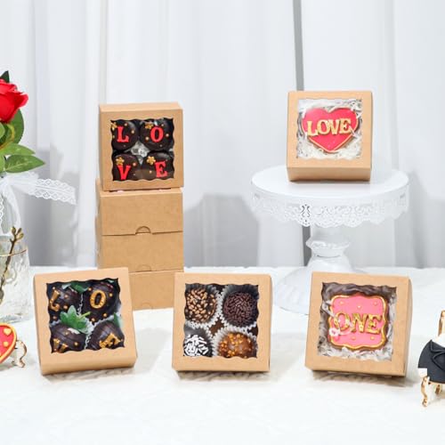 40 Pack Bakery Boxes 4x4x2 Inches Cookies Boxes Mini Bundt Cake Boxes Pie Boxes Cinnamon Roll Treat Boxes Chocolate Truffle Boxes Party Wedding Favor - color: Brown