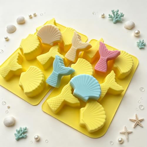 Large Mermaid Tail Silicone Molds for Baking, 2-Pack Seashell Chocolate Candy Molds Shell Shape Mold for Soap, Ice Cube Desserts and Scented Candle,Cake Decor DIY Crafts