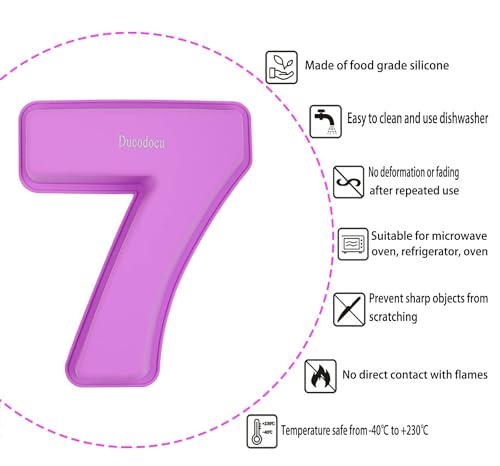 Ducodocu Large Silicone Number Cake Mould 3D Novelty Cake Pan DIY Baking Mold for Birthday Anniversary Number of 7 - size: 7