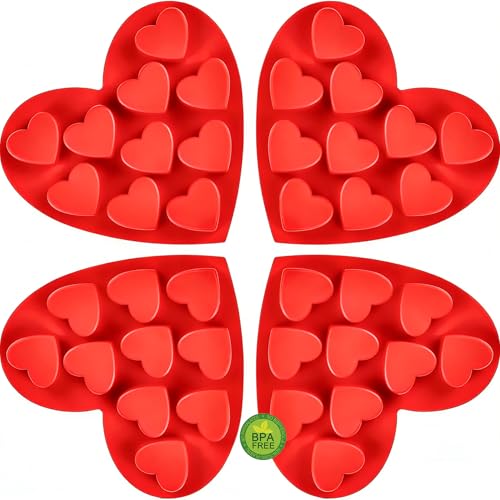 4 Pack 10-Cavity Heart Silicone Molds Non-Stick Food Grade Reusable Baking Molds for Chocolate Candy Gummy Jello Ice Cube Soap DIY Valentine's Day Craft Making - color: 4pc- Heart Shape Molds