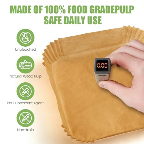 Air Fryer Paper Liners 125Pcs 8-inch Non stick and oil resistant square lined air fryer parchment paper easy to clean, durable, food grade - suitable for air fryers, ovens and microwaves (Square) - size: 8"Square