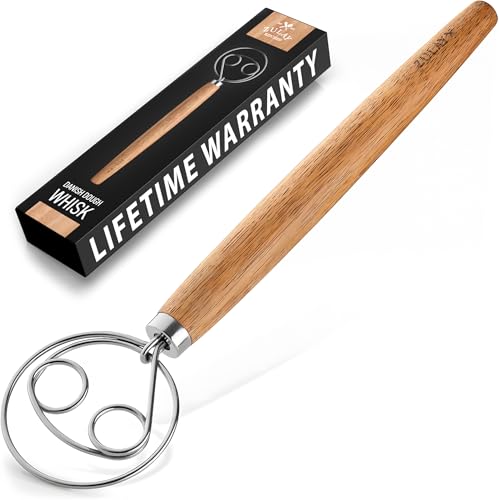 Zulay Kitchen Double-Eye 13" Danish Dough Whisk - color: Acacia | Double Eye