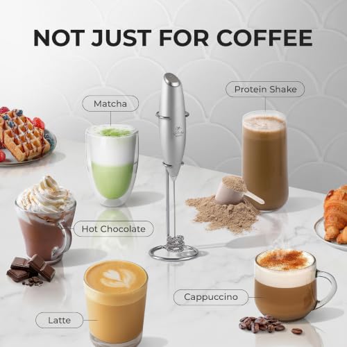 Zulay Kitchen Powerful Milk Frother Wand With Duracell Batteries - Ultra Fast Handheld Drink Mixer - Electric Whisk Foam Maker for Coffee, Lattes, Cappuccino & Matcha - Triple Whisk - Luminous Silver - color: 08 - Alpha Silver, size: Triple Whisk + Batter