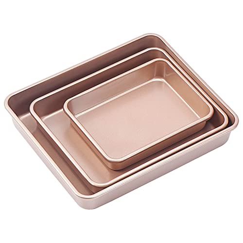 3-Pack Roasting Pan Set, Nonstick Baking Tray, Rectangular Bakeware for Oven, Non-Toxic Coating and Durable Quality (Champagne Gold) - color: Champagne Gold