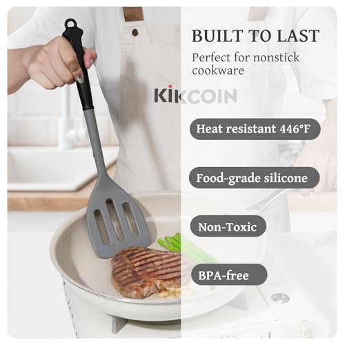 Kikcoin 43 PCS Silicone Kitchen Utensils Set, Cooking Utensils Set, Gray - color: Gray