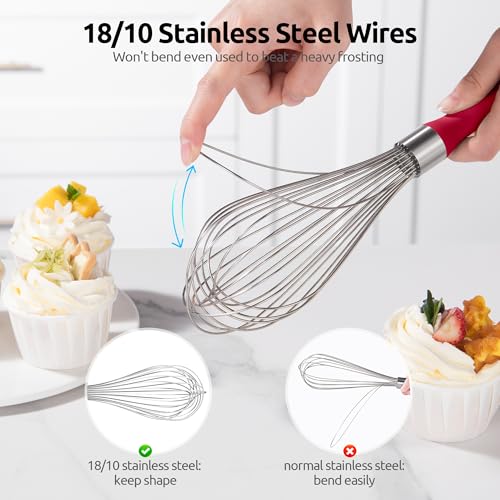 U-Taste Wire Whisk for Cooking, 18/10 Stainless Steel Balloon Wisk, L/Red - color: Red, size: Large