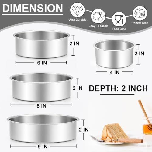 Leonyo 4-6-8-9 In Cake Pans Set of 4, Round Cake Tins for Baking, 2" Deep - size: 4+6+8+9x2 Inch