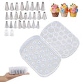 25pcs Piping Tips, Include 2pcs Adapters & Piping Tip Organizers Box Reusable Cake Decorating Kit 27 Grids Baking Organizer Compartment for Cream Cupcake Cookie DIY
