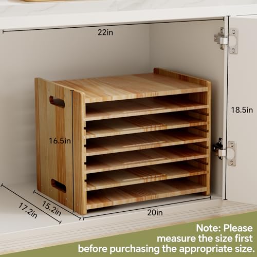 7 Tiers Cookie Sheet Organizer for Cabinet, Wooden Tray Dividers for Kitchen Cabinets Baking Sheet Pan Organizer, for Heavy Pans, Cutting Board, Bakeware, Kitchen Cupboard Storage, Solid Wood - size: Large(20''W)