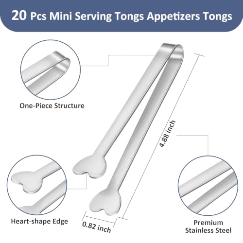 20-Packs Mini Serving Tongs, Stainless Steel Small Appetizers Tongs, Metal Kitchen Tongs, Ice Sugar Tongs for Serving Food (5inch，Silver) - color: Silver