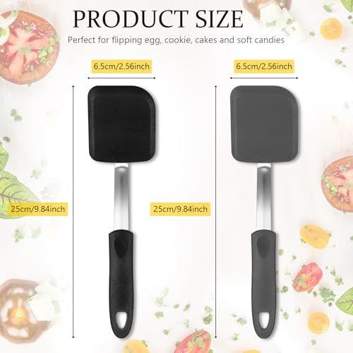 2Pcs Mini Silicone Cookie Brownie Spatula, Solid Flat, Black, Grey - color: Black, Grey, style: Solid Flat