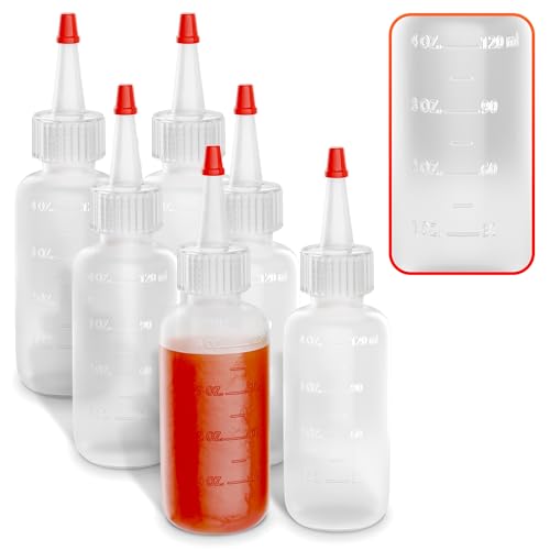 HYQO 6 Pcs Small Squeeze Bottles for Sauces, 4 Oz Plastic with Cuttable Tip - size: 4 oz