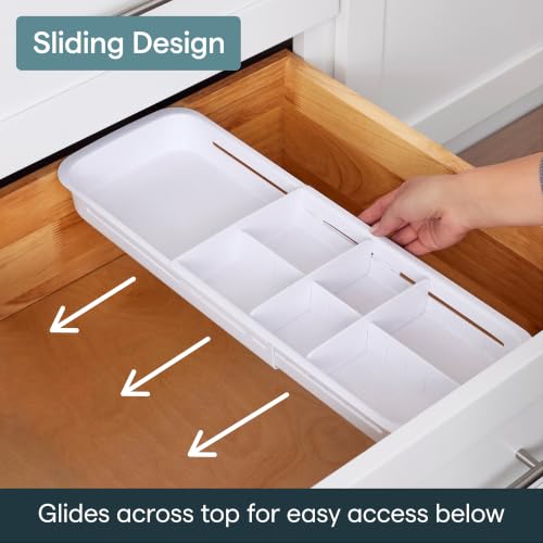 YouCopia DrawerFit Sliding Drawer Tray with Adjustable Dividers, Expandable Kitchen Storage Organizer, Speckled White - style: Tray