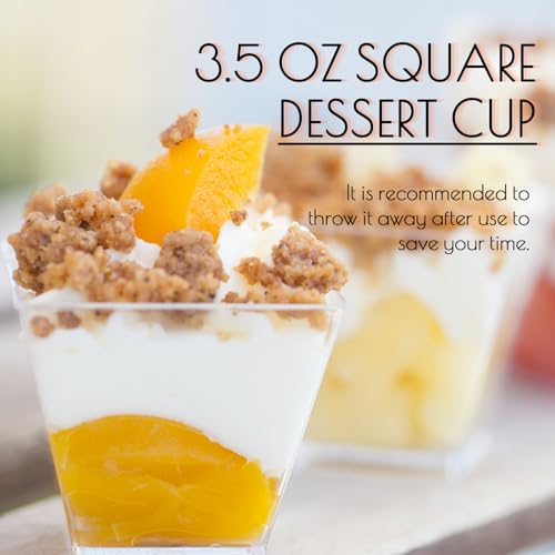 Jnnzzggu 100Pcs 3.5 oz Mini Dessert Cup with Spoons,Square Plastic Dessert Cups,Clear Parfait Appetizer Cup for Ice Cream,Birthday,Parties,Jellies,Nuts,DIY,Wedding - size: 100pcs 3.5oz