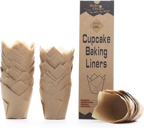 Bake Choice 200pcs Natural Tulip Cupcake Liners for Baking Muffin Liners - color: Standard