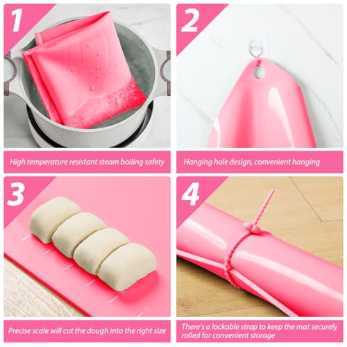 Silicone Pastry Non Stick Baking Mat 24"*16" Dough Rolling Edge Heightening - color: Pink, size: 24"L x 16"W