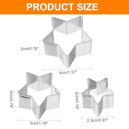 HARFINGTON 3Pcs Star Cookie Cutters Set Assorted Sizes Stainless Steel Five-Pointed Star Cookie Cutters Biscuit Mould for Pastry Fondant Cake Cookie - style: Star