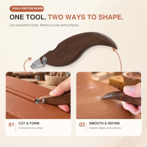 Sthmeyue Pottery Handle Making Tools, 5-Piece Walnut Wood Set for Clay Mugs