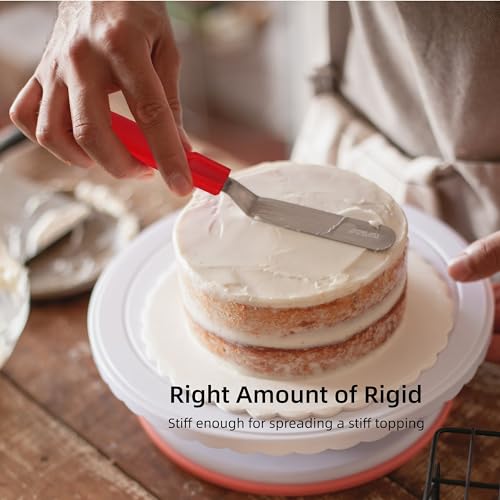Cake Icing Spatula Set, 3-Piece 4 6 8 Inch Angled Frosting Spatulas with Red Non-Slip Handles, Stainless Steel Icing Spreaders and Palette Knives for Baking and Cake Decorating - size: Red icing spatula 6, 8, 10 inch