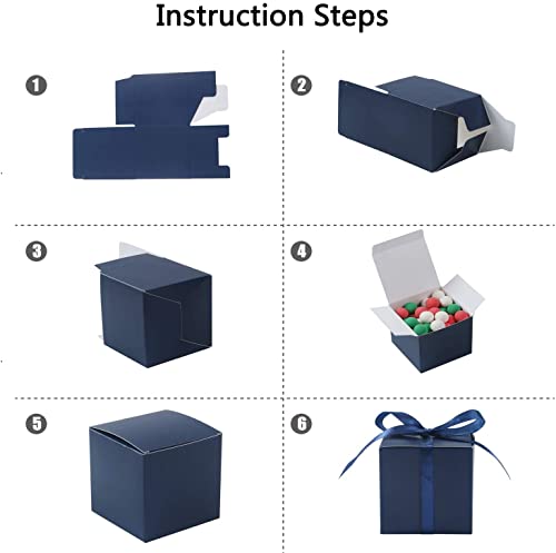 COTOPHER 25pcs Wedding Favor Boxes, 3x3x3 In Small Gift Box with Ribbons - color: Navy, size: 3x3x3 Inch (Pack of 25)