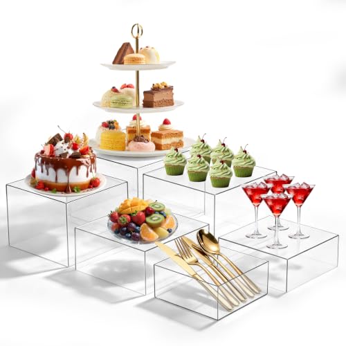 6 PCS Buffet Risers and Stands, Dessert Food Display for Buffet Table - color: Transparent, size: 10" 9" 8.5" 8" 7.5" 6.8"