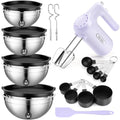 5-Speed Hand Mixer Electric With 4 Mixing Bowls Set