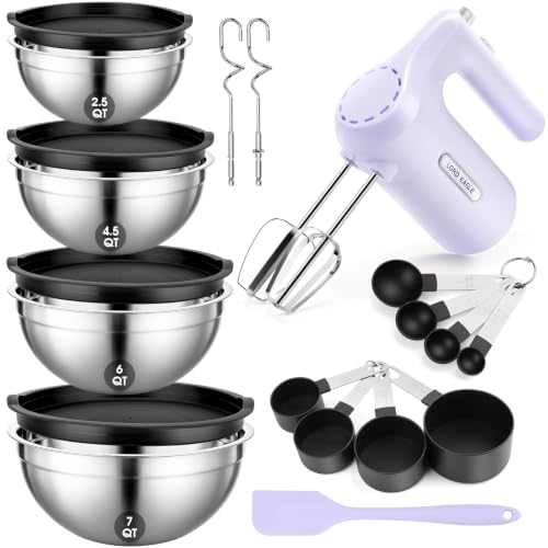 5-Speed Hand Mixer Electric With 4 Mixing Bowls Set