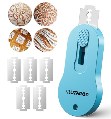 CLUEAPOP Bread Lame for Dough Scoring, Magnetic & Reusable Bread Lame Dough Scoring Tool, Anti-Slip Handle with Long Retractable Razor Blades, Sourdough Scoring Tool for Bread Making - color: LightBlue