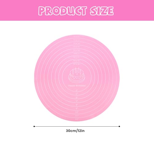 4 Pcs Silicone Baking Mat, 12 Inch Round Silicone Cake Mat, Non-Stick Heat Resistant Reusable Cookie Mat with Measurements for Baking Pizza Pan Rolling Dough Pastry