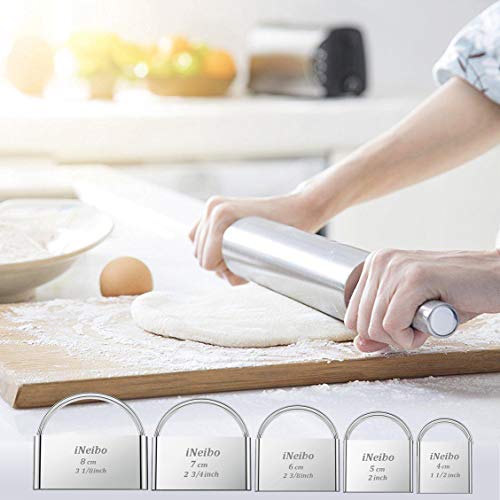 iNeibo Biscuit Cutter Set (5 Pcs/Set), Square Cookies Cutters with Handle, Professional Stainless Steel Pastry Dough Tools Metal Baking Tools Set - style: Square Biscuit Cutter