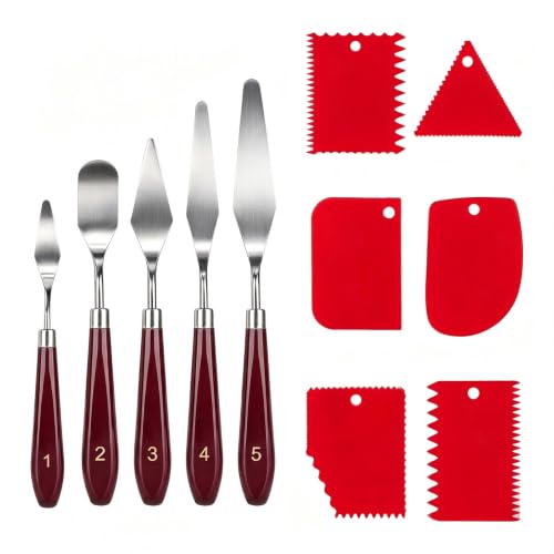 11Pcs Palette Knives Stainless Steel & Plastic Scrapers for Oil Acrylic Art