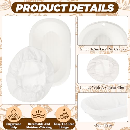 ASelected 6 Set Oval Banneton Basket, 9.8in Banneton Bread Proofing Basket with White Liners, Bagasse Sourdough Bannetons Basket for Professional and Homemade Artisan Bread