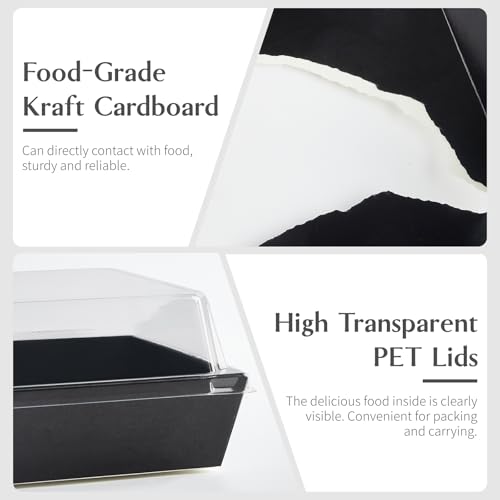 ZORRITA 50 Pack 5 Inch Paper Charcuterie Boxes with Clear Lids, Black - color: Black