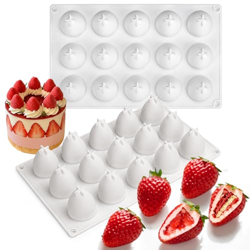 2Pack Strawberry Silicone Mold for Mousse Cake, Fruit Strawberry Molds - color: 30-Cavity Strawberry