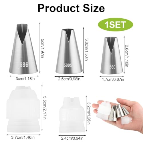 5 Pcs V-Shaped Piping Tips Set with 2 Couplers, Large Cake Decorating Tips - color: 580/686/580S