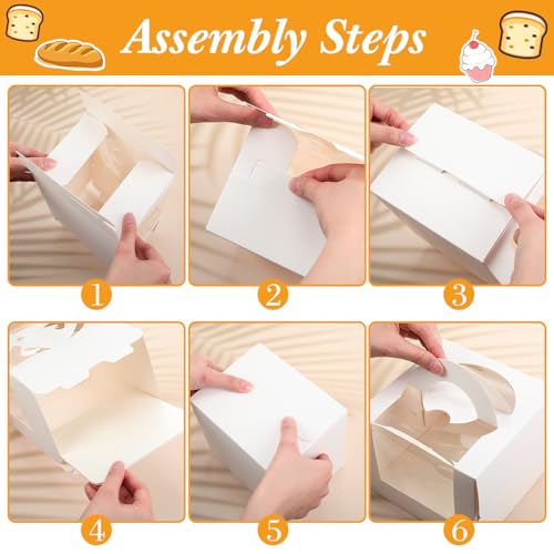 32 Pcs 6x6x5 Mini Bento Cake Container Bulk with Handle and Window