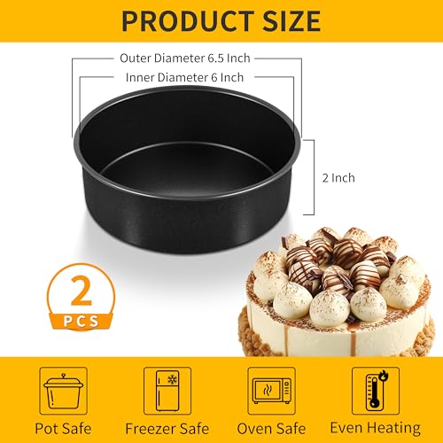 P&P CHEF 6 Inch Cake Pan Set, Round Baking Cake Pans, Black & 2 Pcs - color: Black, size: 6 Inch