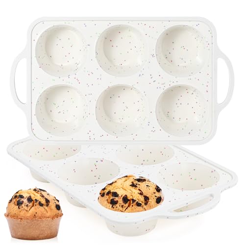 FUNBAKY Jumbo Silicone Muffin Pan with Metal Frame, 3.5 Inch Large Muffin Pans 6 Cups 2 Pack Confetti - size: Jumbo 6-Cup: 2pcs